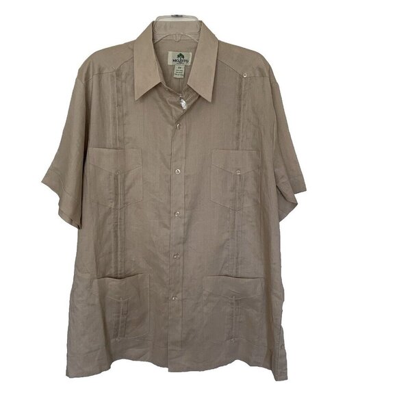 Mojito Shirt Mens 2X Guayabera 4-Pocket Button Down Short Sleeve Beige Linen NEW - Picture 1 of 11